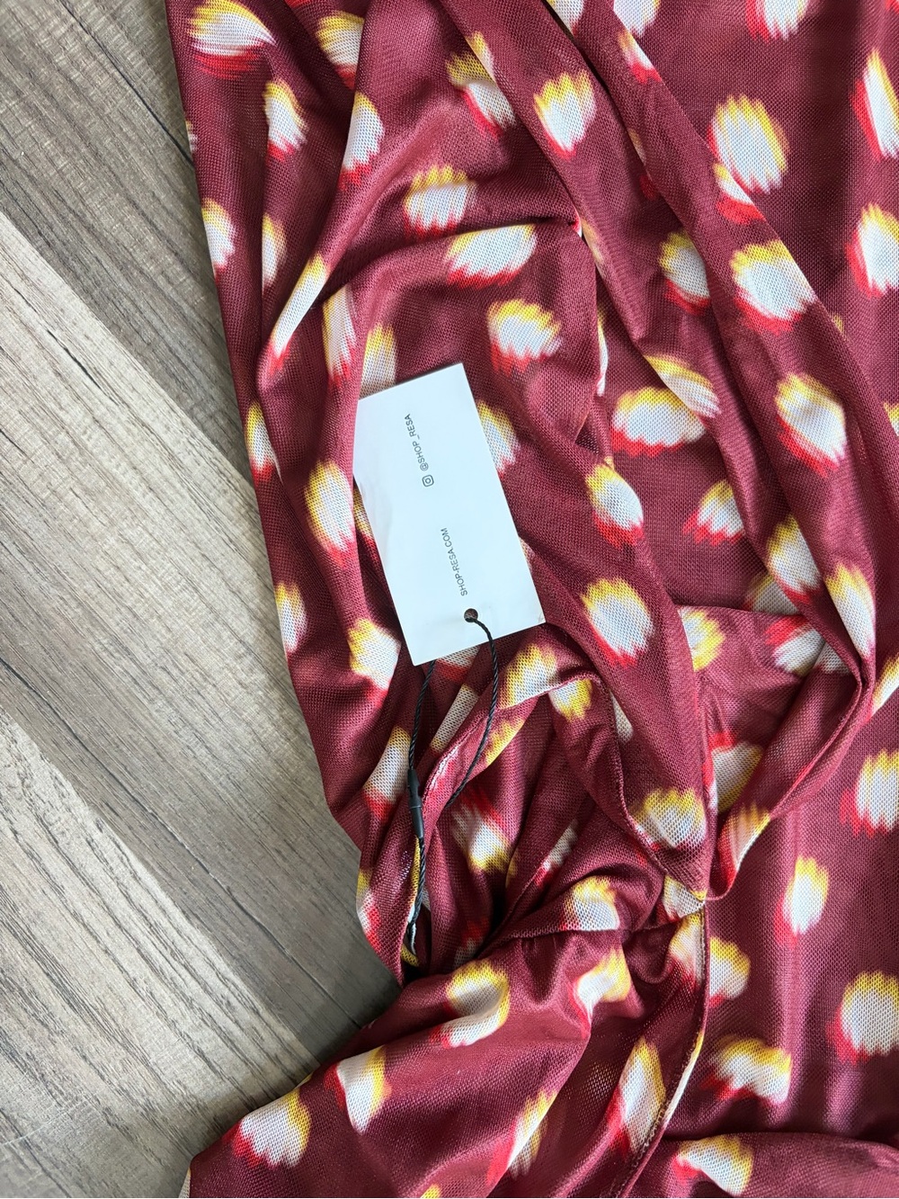 RESA Burgundy Halter Plunge Maxi with Cream Spot Print - Picture 7 of 7